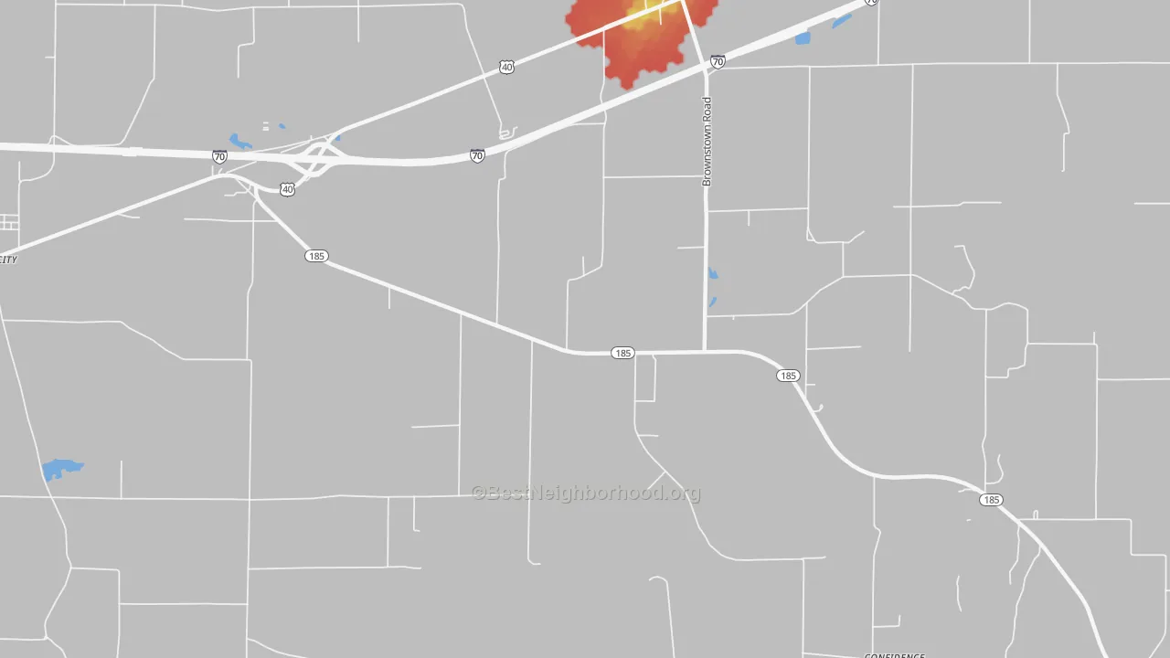 Walk Grade map of Hagarstown, IL, walkable areas in green and car-dependent areas in red