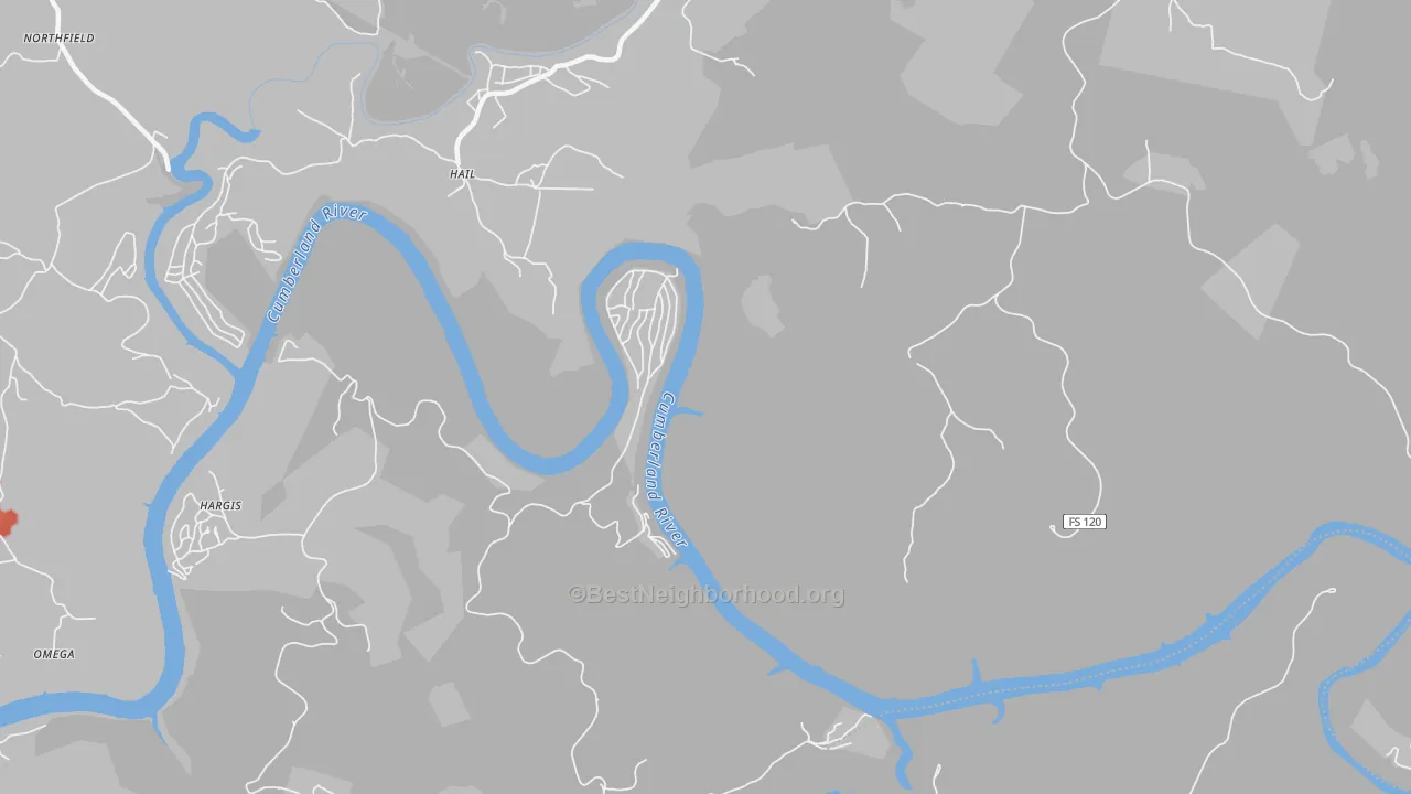 Walk Grade map of Hail, KY, walkable areas in green and car-dependent areas in red