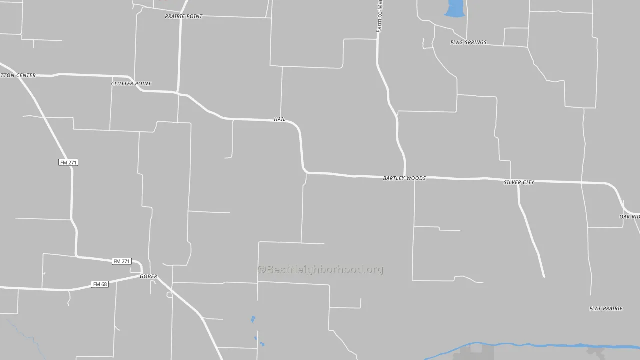Walk Grade map of Hail, TX, walkable areas in green and car-dependent areas in red