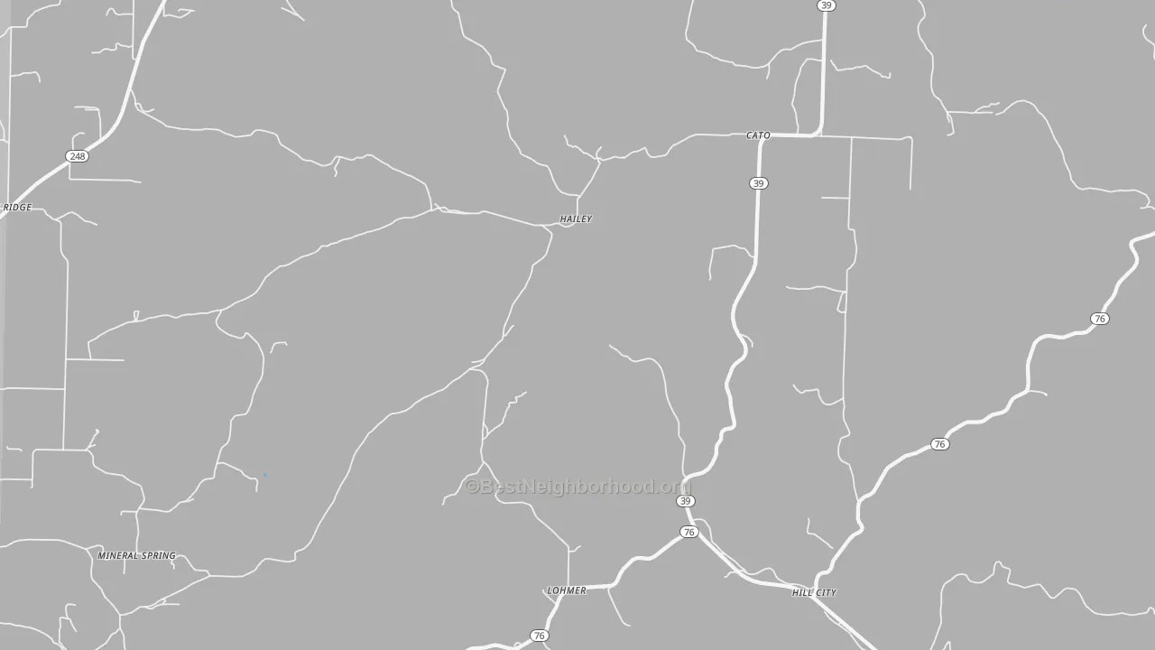 Walk Grade map of Hailey, MO, walkable areas in green and car-dependent areas in red