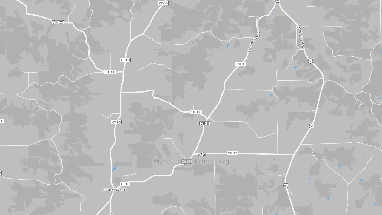 Walk Grade map of Hale, WI, walkable areas in green and car-dependent areas in red