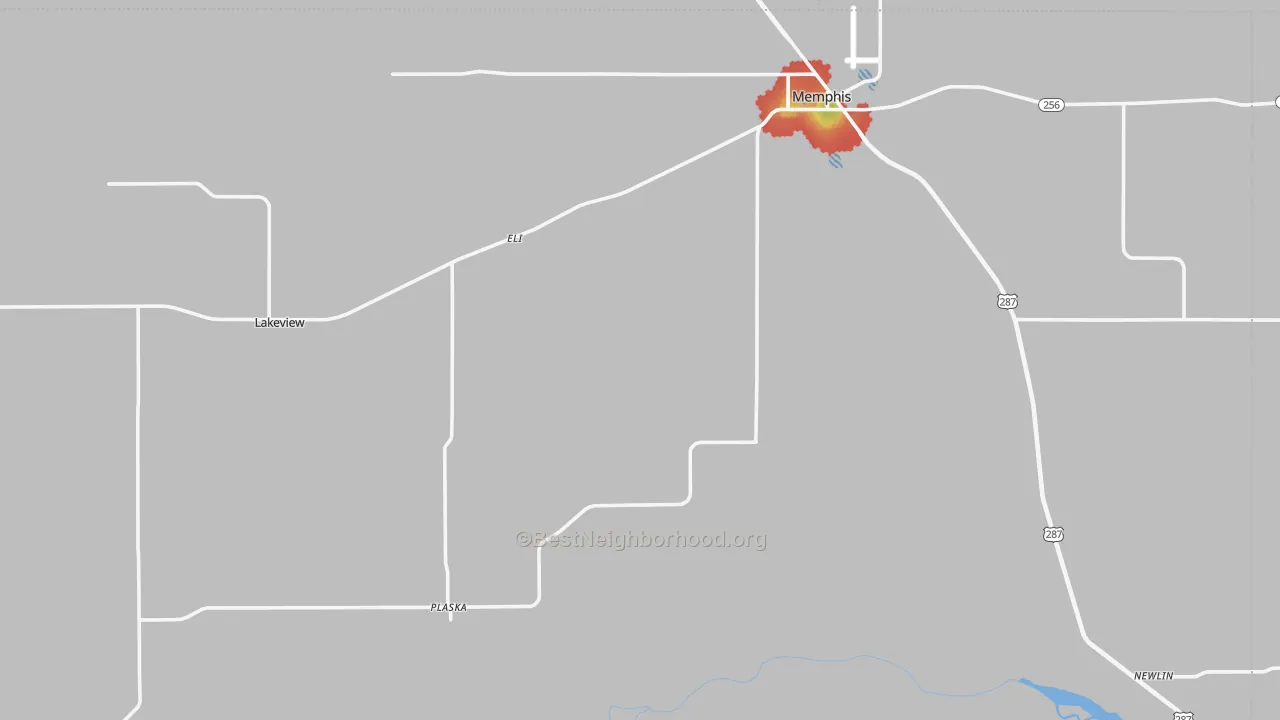 Walk Grade map of Hall County, TX, walkable areas in green and car-dependent areas in red