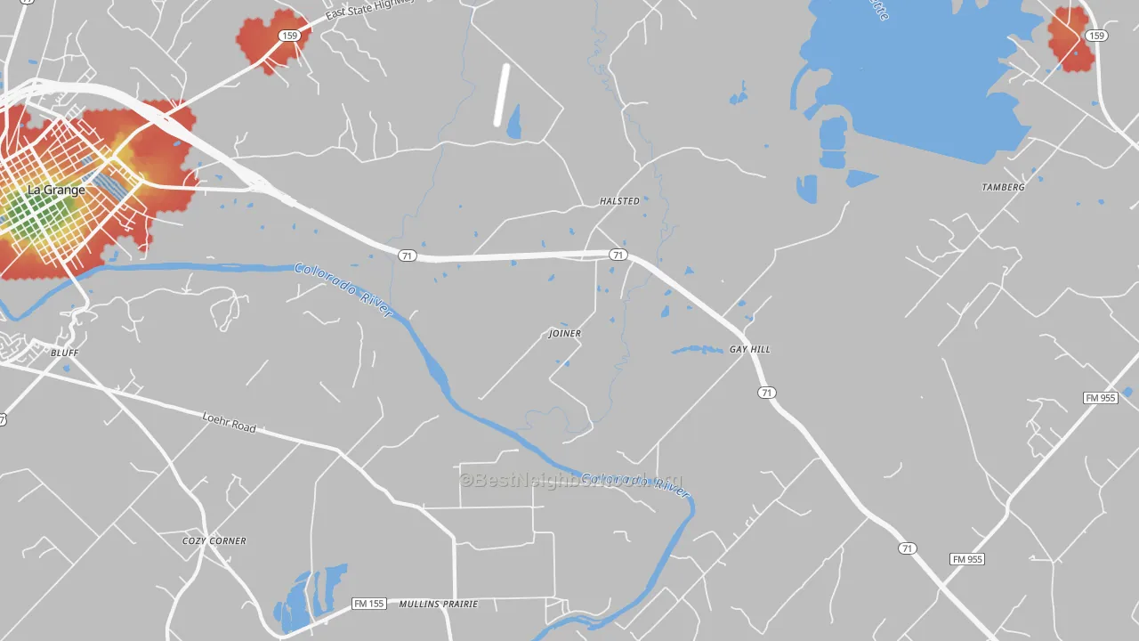 Walk Grade map of Halsted, TX, walkable areas in green and car-dependent areas in red