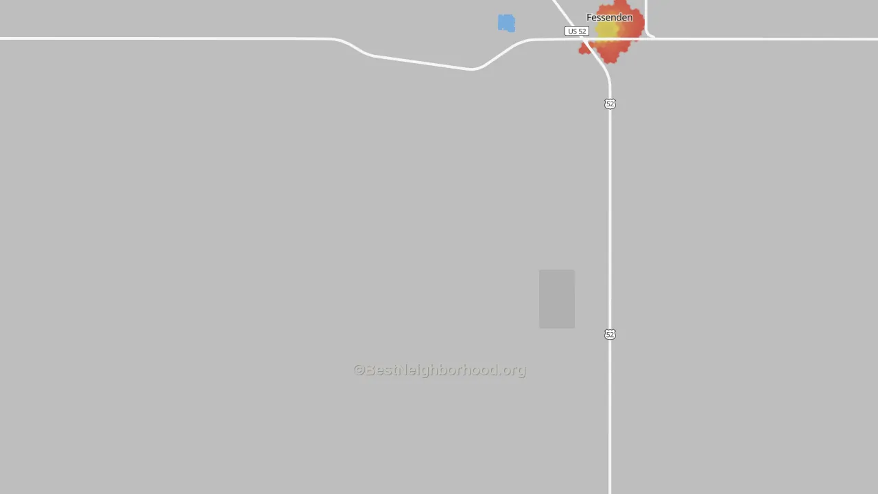 Walk Grade map of Hamberg, ND, walkable areas in green and car-dependent areas in red