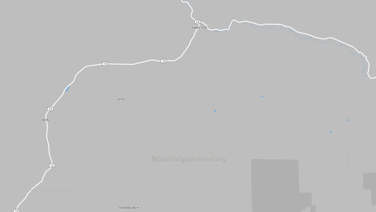 Walk Grade map of Hamilton, CO, walkable areas in green and car-dependent areas in red