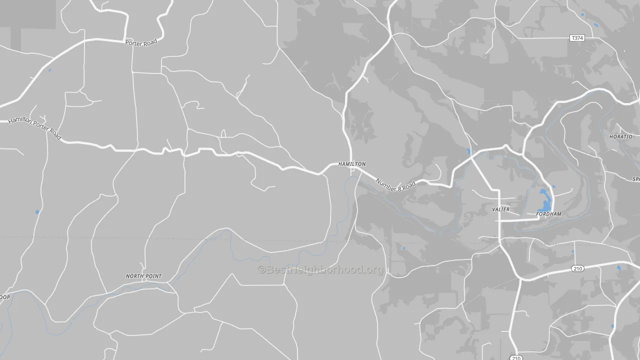 Walk Grade map of Hamilton, PA, walkable areas in green and car-dependent areas in red