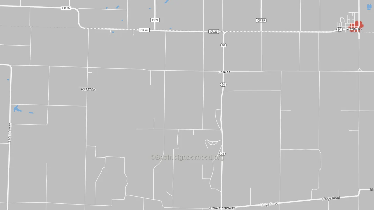 Walk Grade map of Hamlet, IL, walkable areas in green and car-dependent areas in red