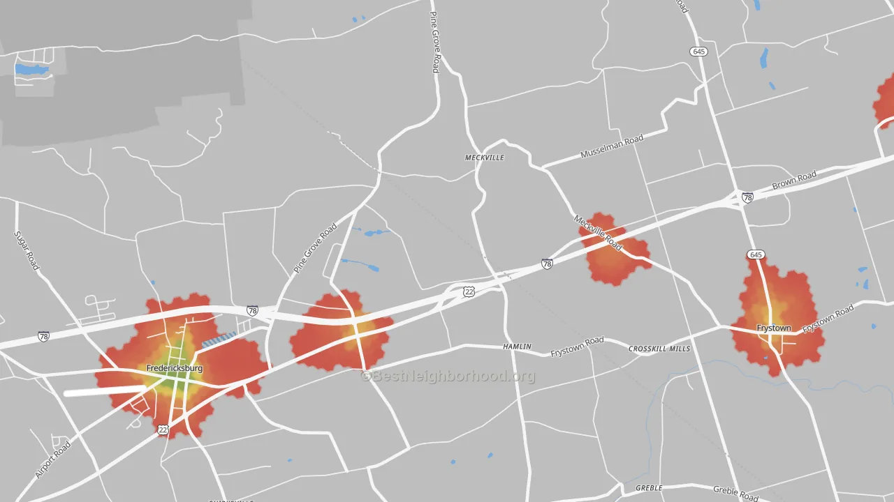 Walk Grade map of Hamlin, PA, walkable areas in green and car-dependent areas in red