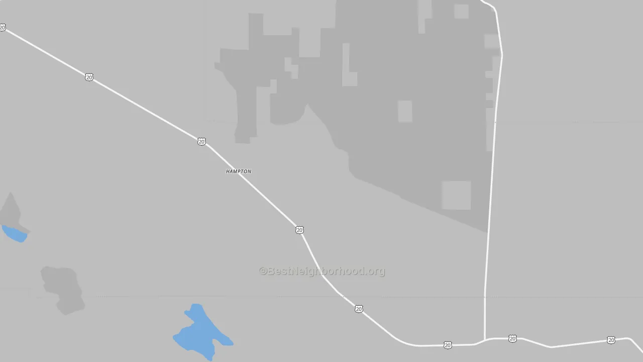 Walk Grade map of Hampton, OR, walkable areas in green and car-dependent areas in red