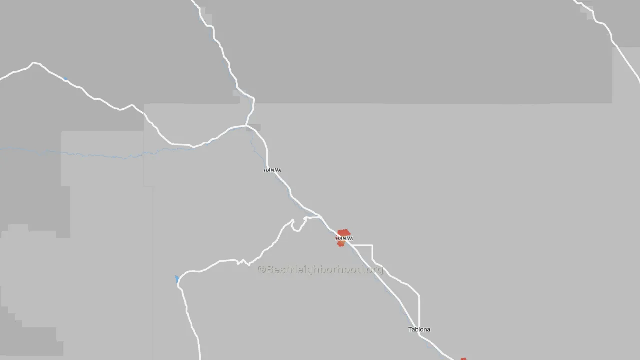 Walk Grade map of Hanna, UT, walkable areas in green and car-dependent areas in red