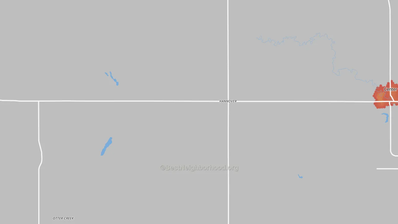 Walk Grade map of Hannover, ND, walkable areas in green and car-dependent areas in red