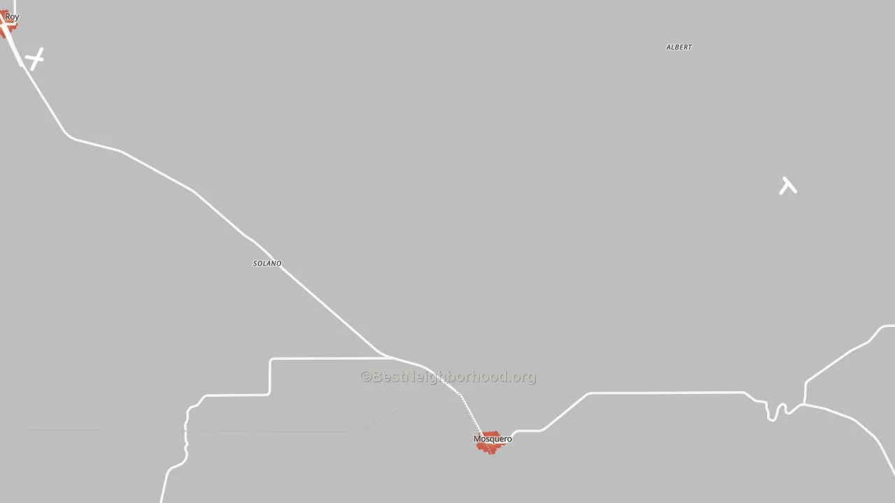 Walk Grade map of Harding County, NM, walkable areas in green and car-dependent areas in red