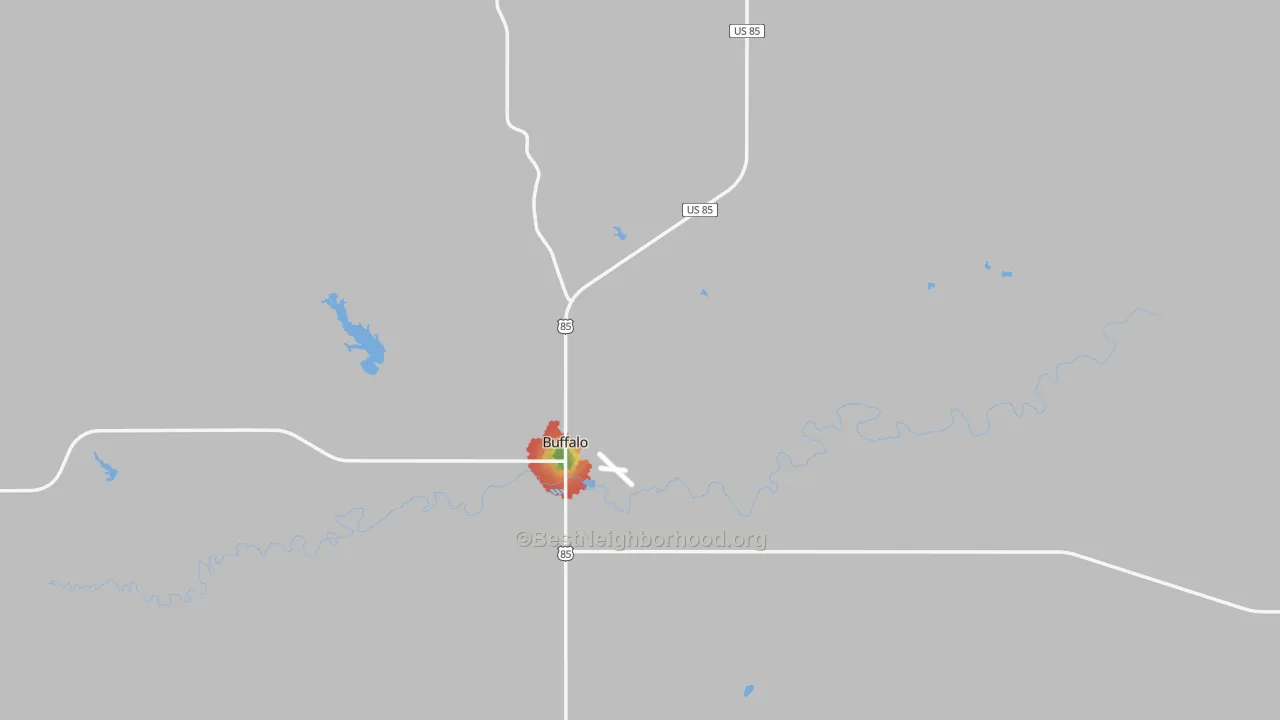 Walk Grade map of Harding County, SD, walkable areas in green and car-dependent areas in red