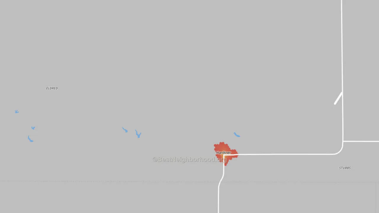 Walk Grade map of Hardtner, KS, walkable areas in green and car-dependent areas in red