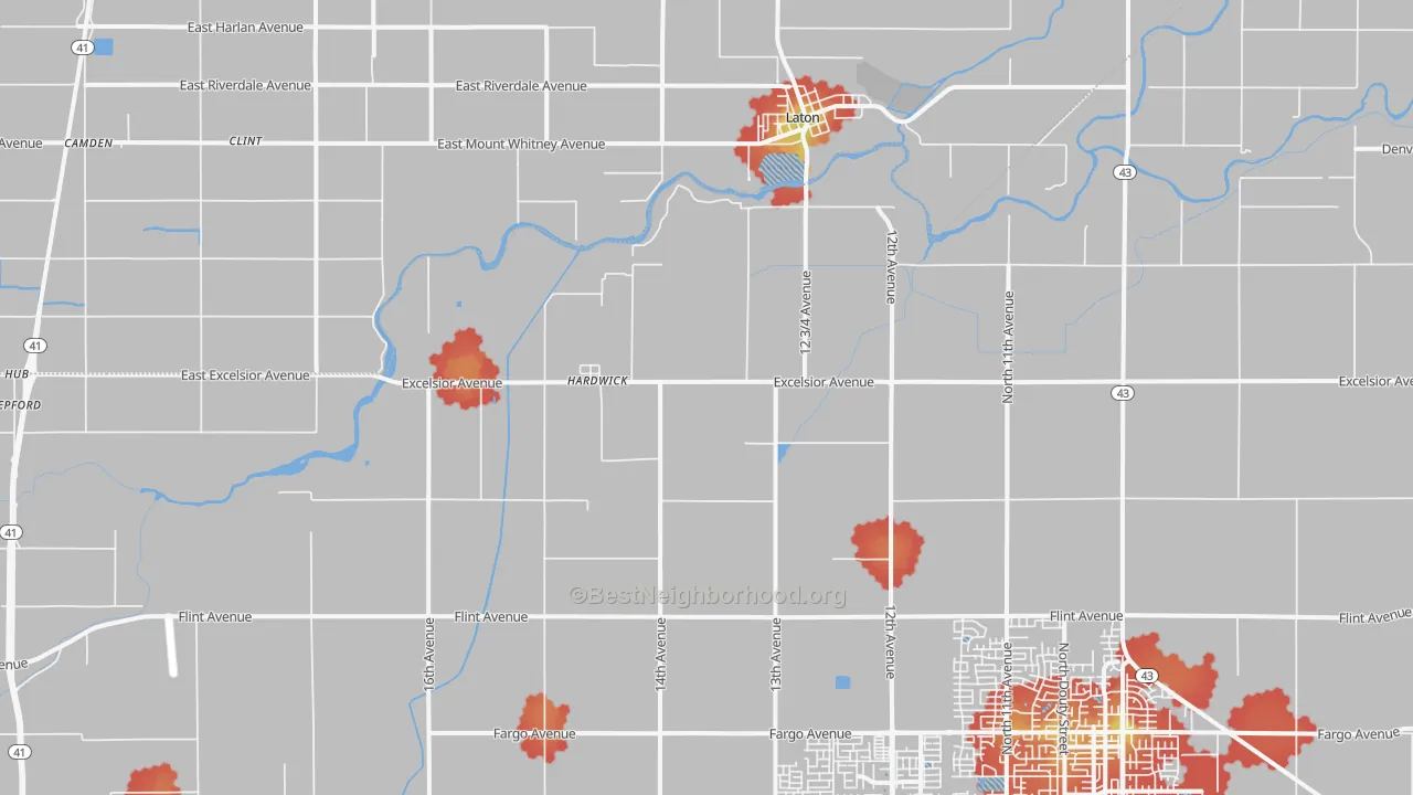 Walk Grade map of Hardwick, CA, walkable areas in green and car-dependent areas in red