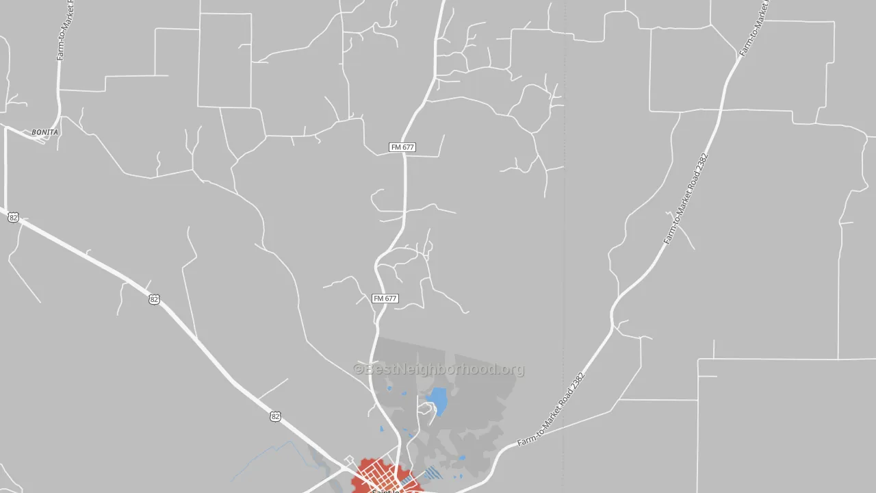 Walk Grade map of Hardy, TX, walkable areas in green and car-dependent areas in red