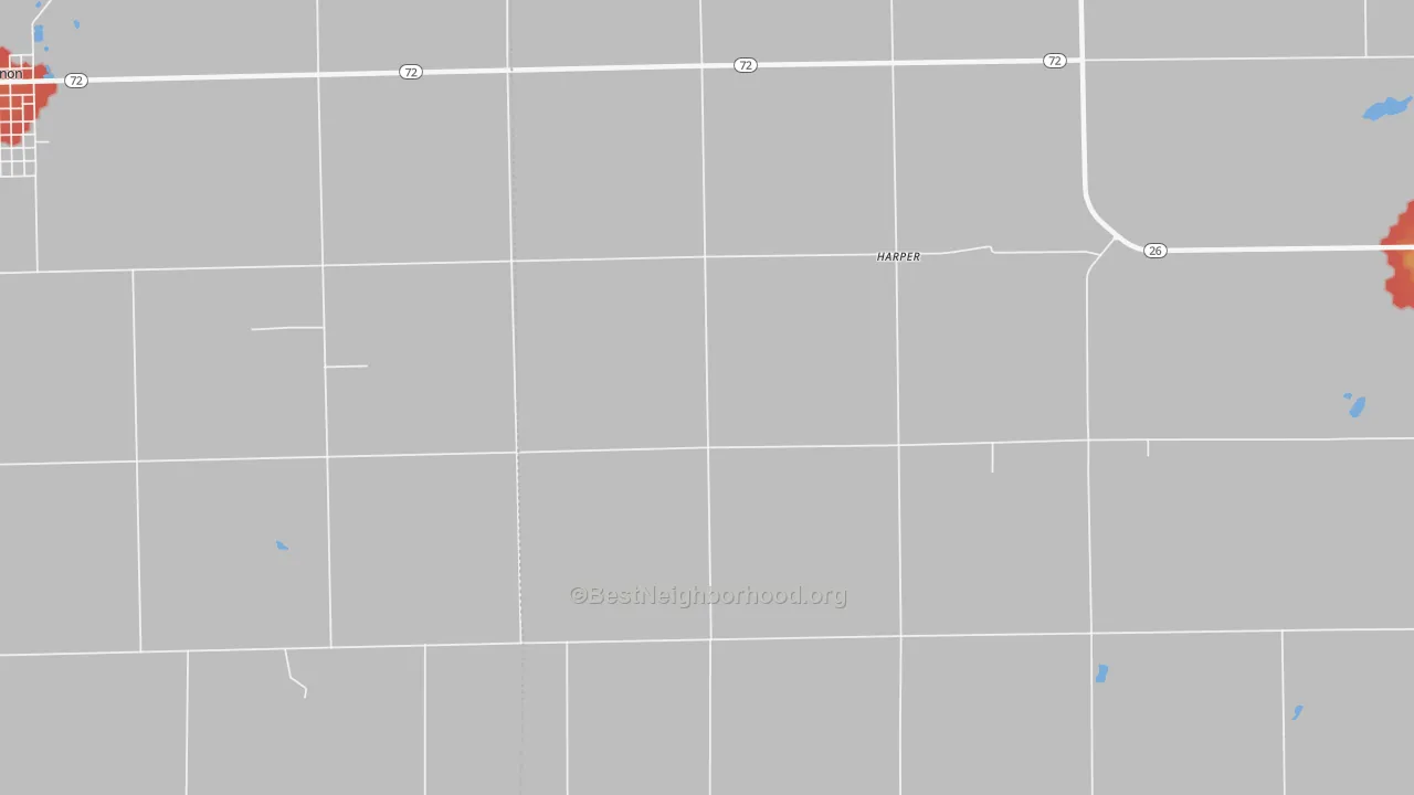 Walk Grade map of Harper, IL, walkable areas in green and car-dependent areas in red