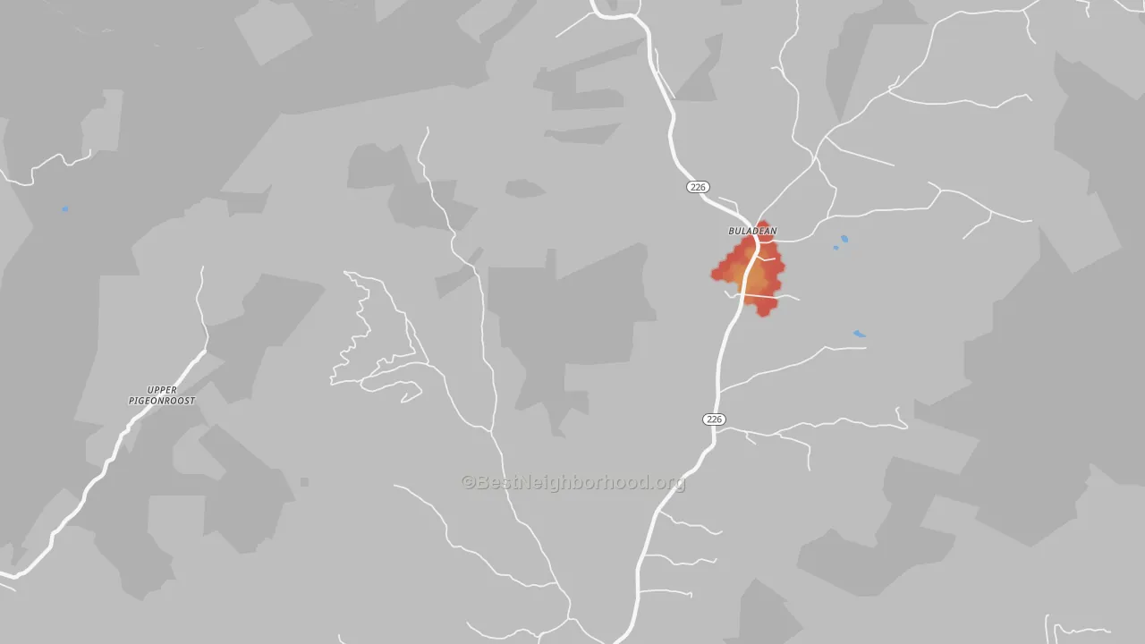 Walk Grade map of Harrell, NC, walkable areas in green and car-dependent areas in red