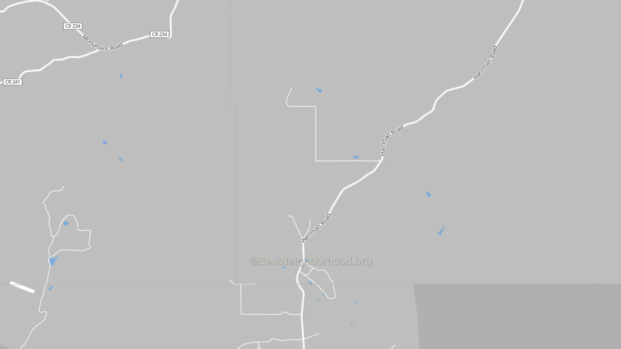 Walk Grade map of Harriman, WY, walkable areas in green and car-dependent areas in red