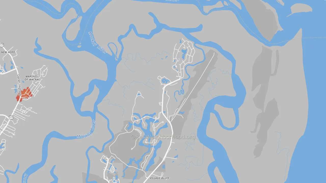 Walk Grade map of Harrington, GA, walkable areas in green and car-dependent areas in red