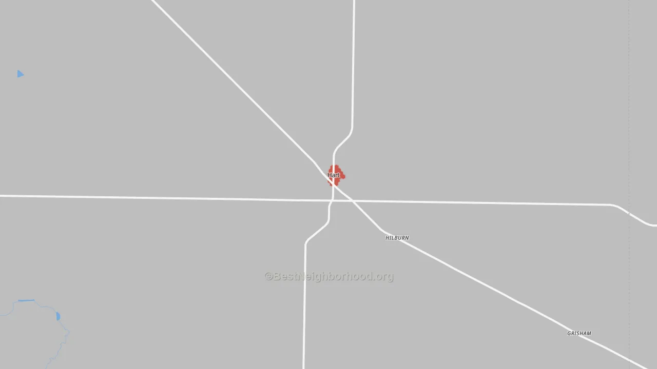 Walk Grade map of Hart, TX, walkable areas in green and car-dependent areas in red