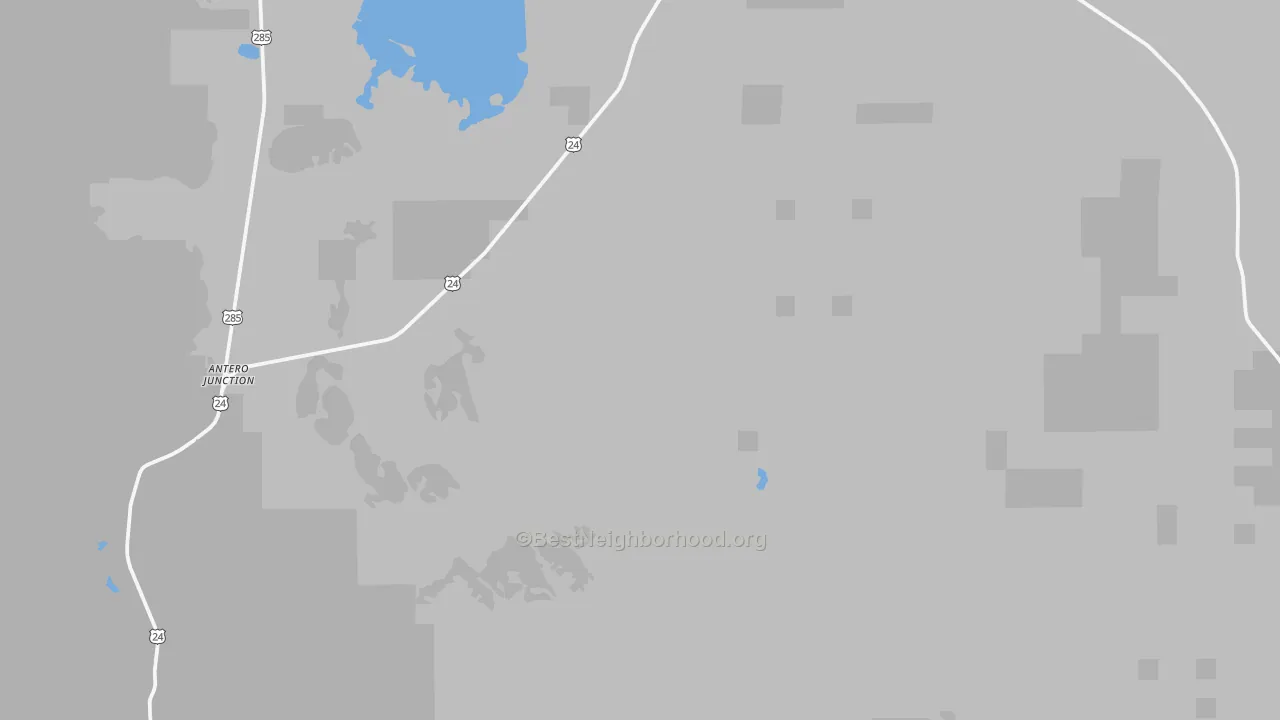 Walk Grade map of Hartsel, CO, walkable areas in green and car-dependent areas in red