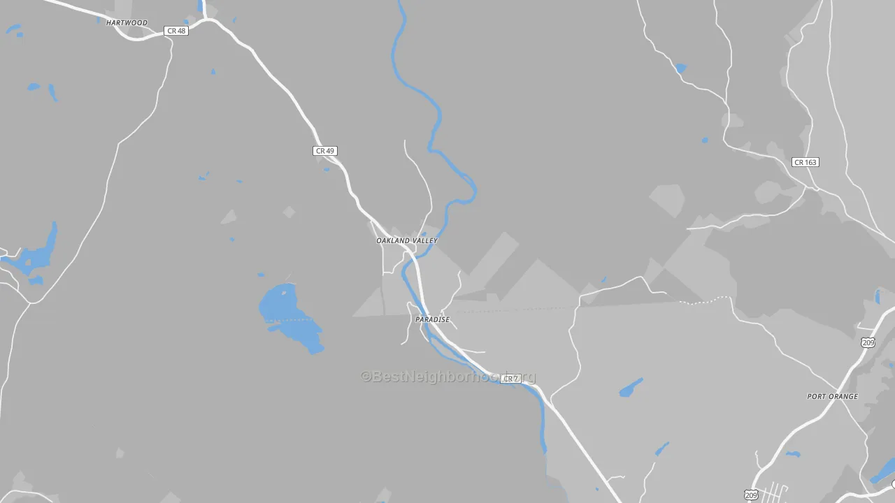 Walk Grade map of Hartwood, NY, walkable areas in green and car-dependent areas in red