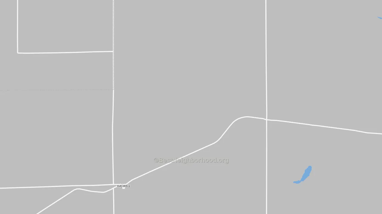 Walk Grade map of Haswell, CO, walkable areas in green and car-dependent areas in red