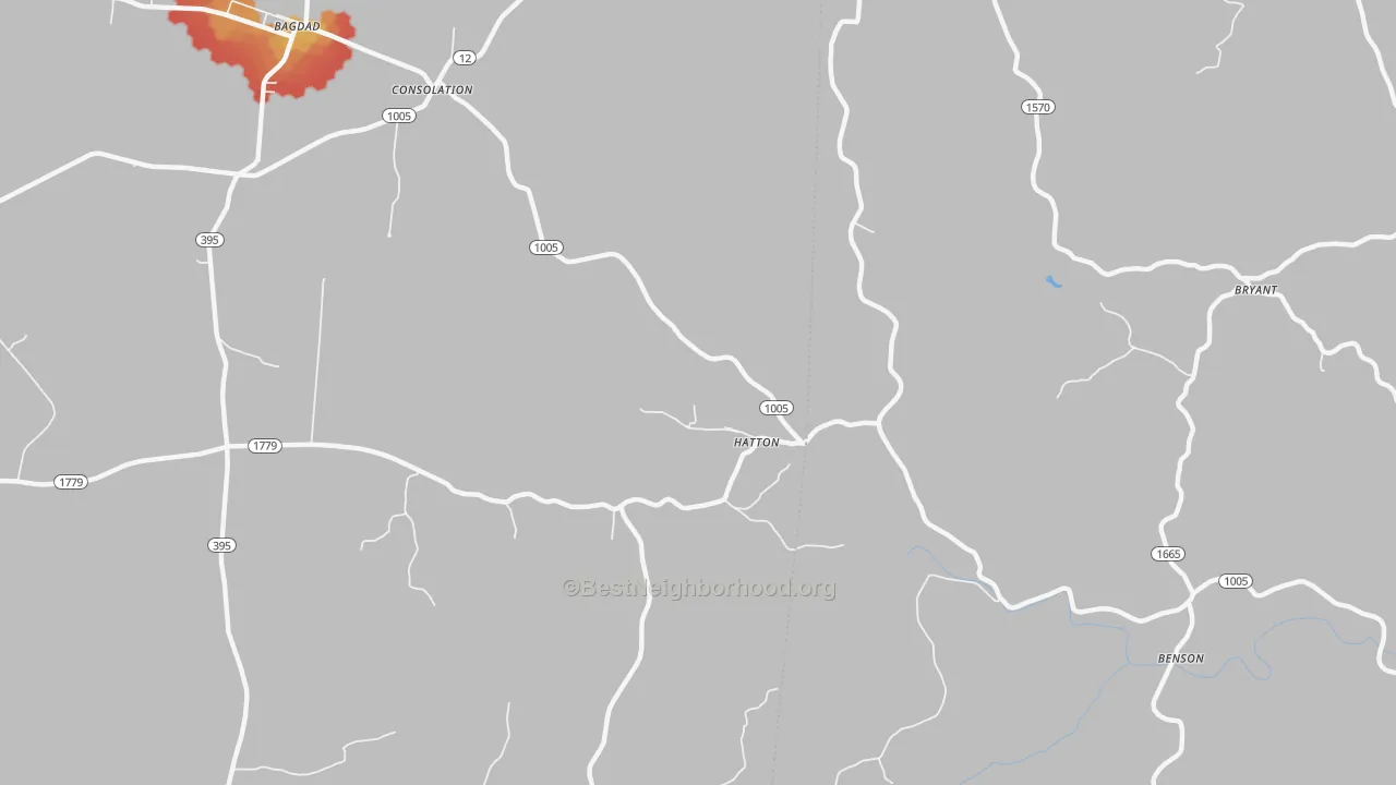 Walk Grade map of Hatton, KY, walkable areas in green and car-dependent areas in red