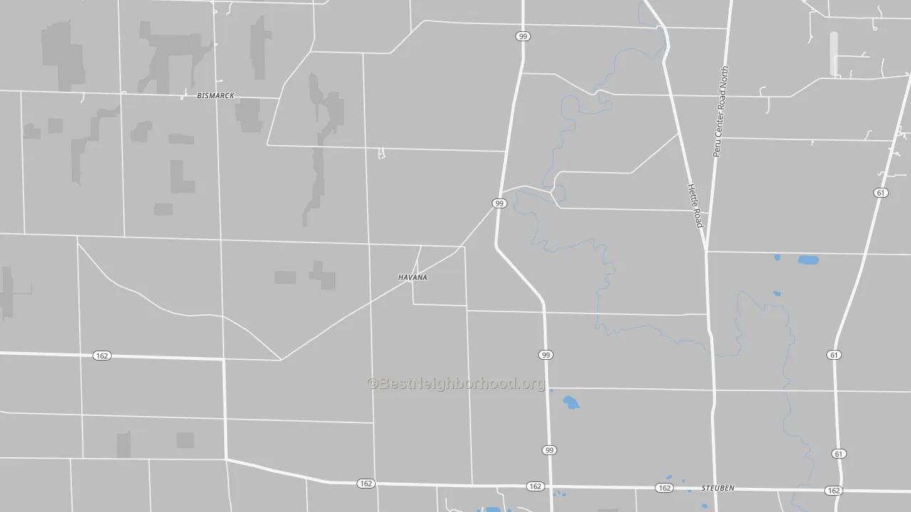 Walk Grade map of Havana, OH, walkable areas in green and car-dependent areas in red