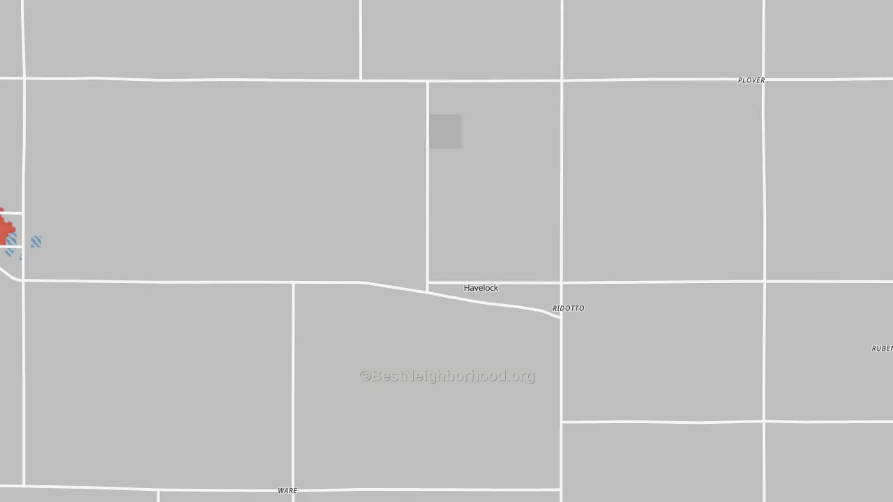 Walk Grade map of Havelock, IA, walkable areas in green and car-dependent areas in red