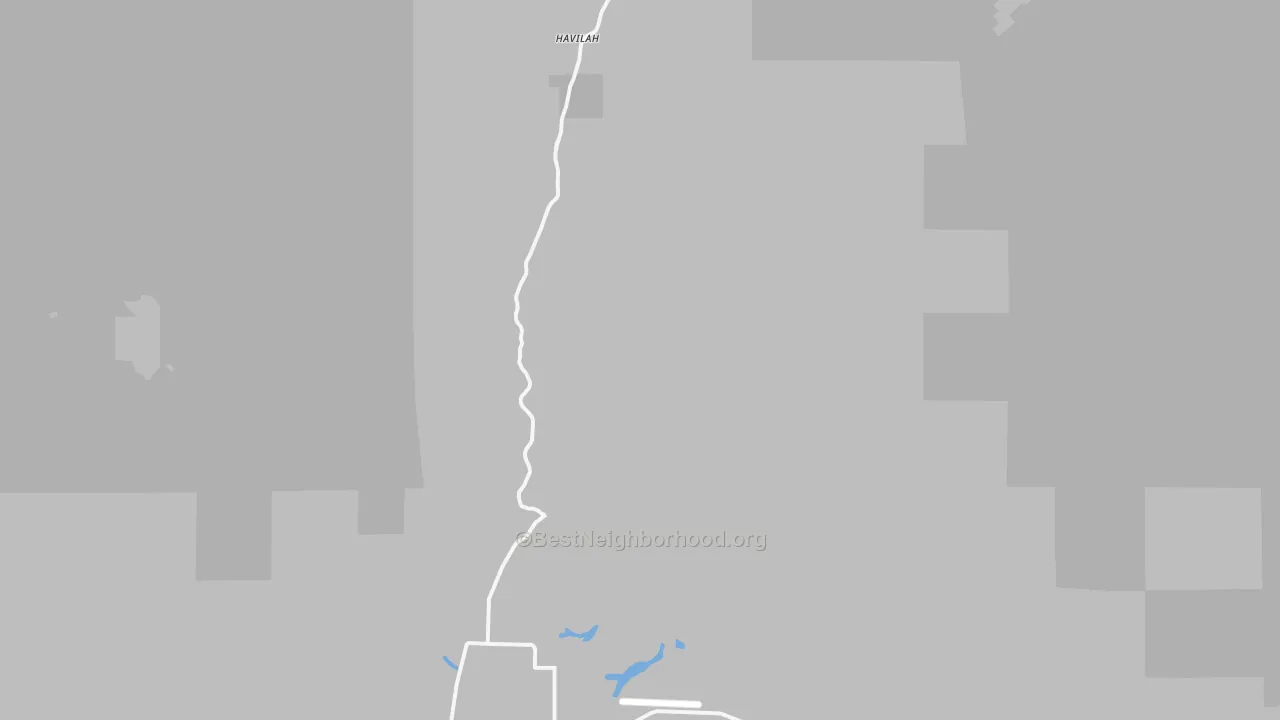 Walk Grade map of Havilah, CA, walkable areas in green and car-dependent areas in red