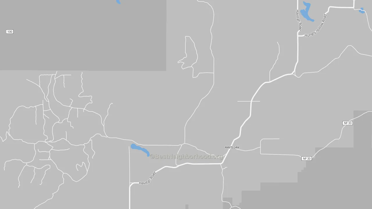 Walk Grade map of Havillah, WA, walkable areas in green and car-dependent areas in red