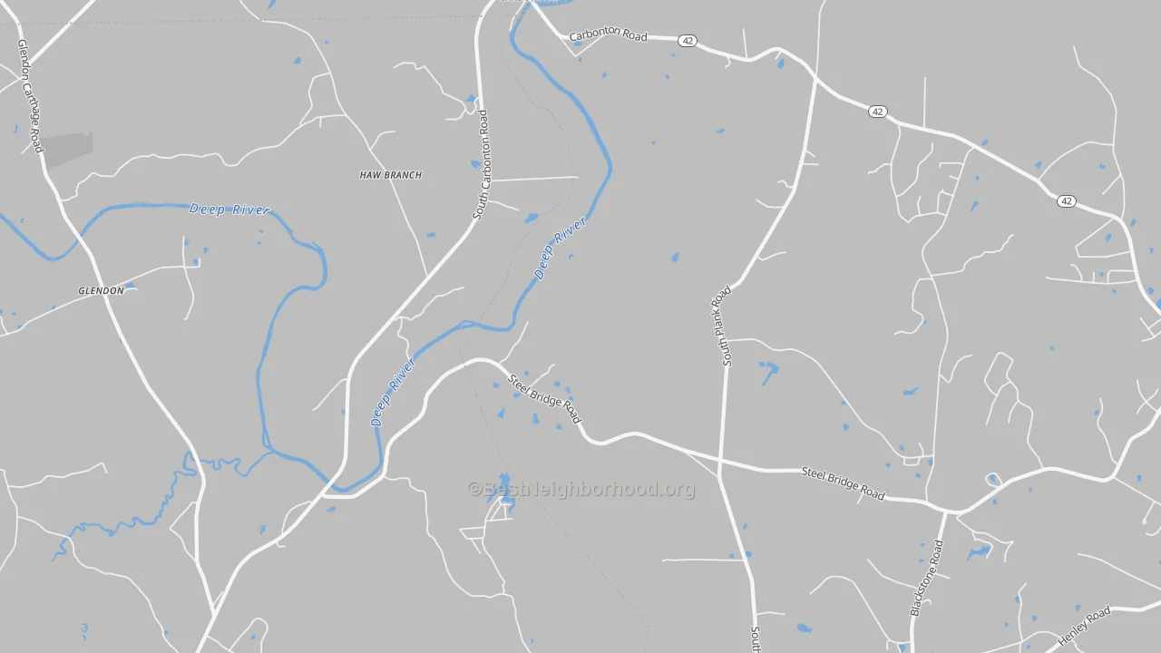 Walk Grade map of Haw Branch, NC, walkable areas in green and car-dependent areas in red