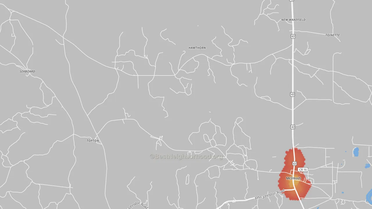 Walk Grade map of Hawthorn, AL, walkable areas in green and car-dependent areas in red