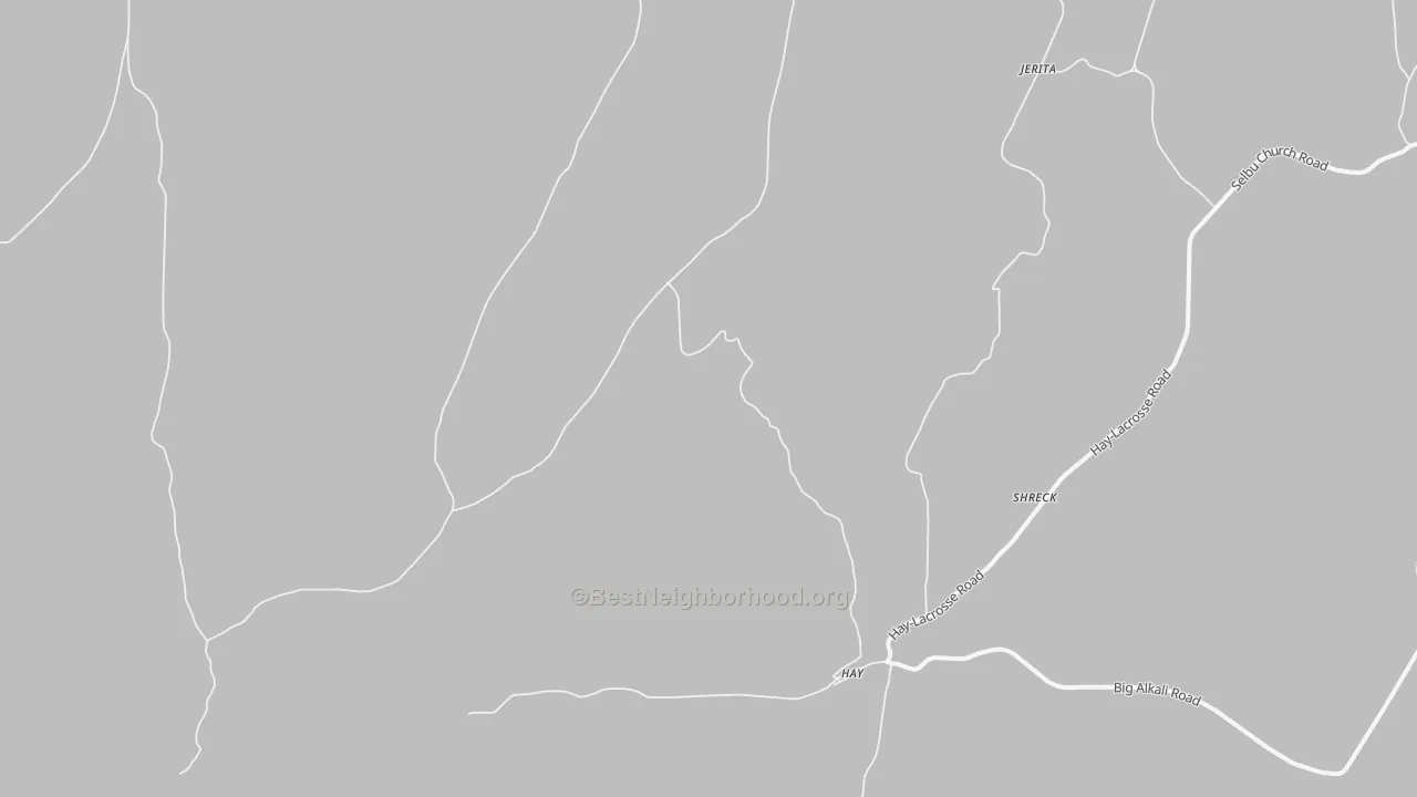 Walk Grade map of Hay, WA, walkable areas in green and car-dependent areas in red