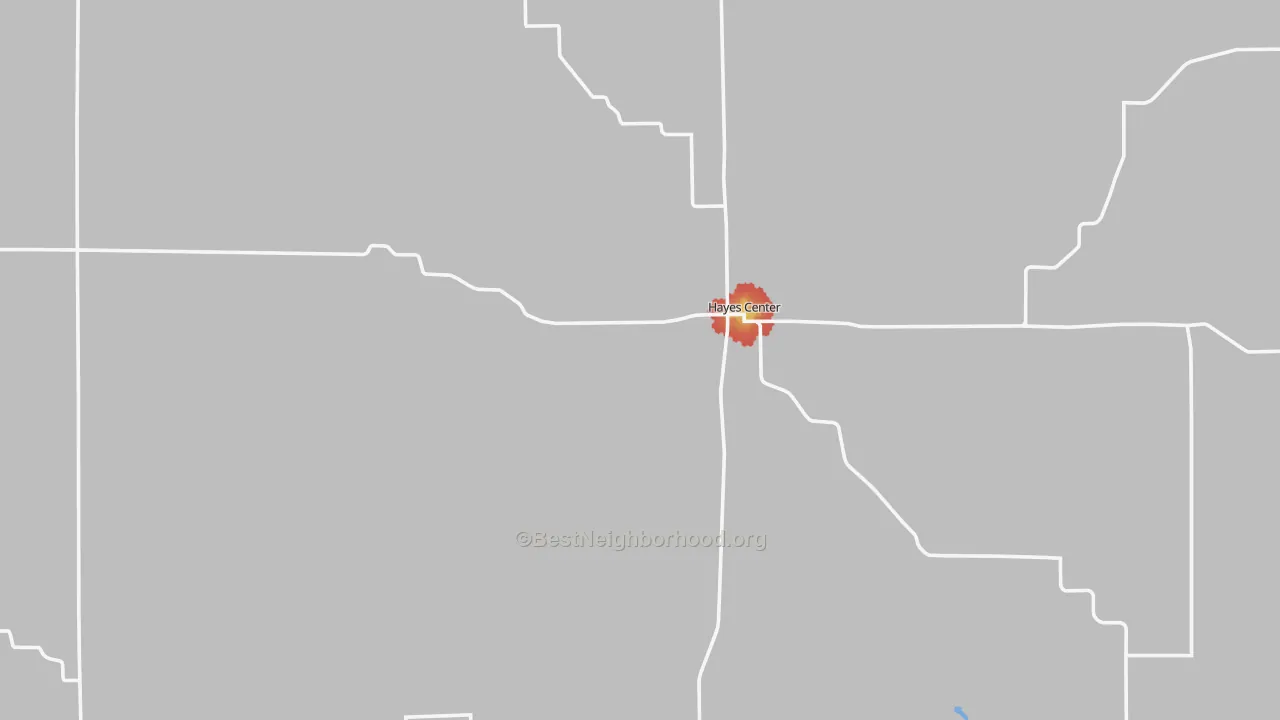 Walk Grade map of Hayes County, NE, walkable areas in green and car-dependent areas in red
