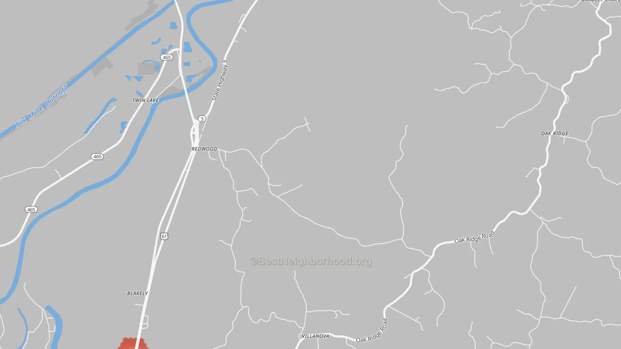 Walk Grade map of Haynes Bluff, MS, walkable areas in green and car-dependent areas in red