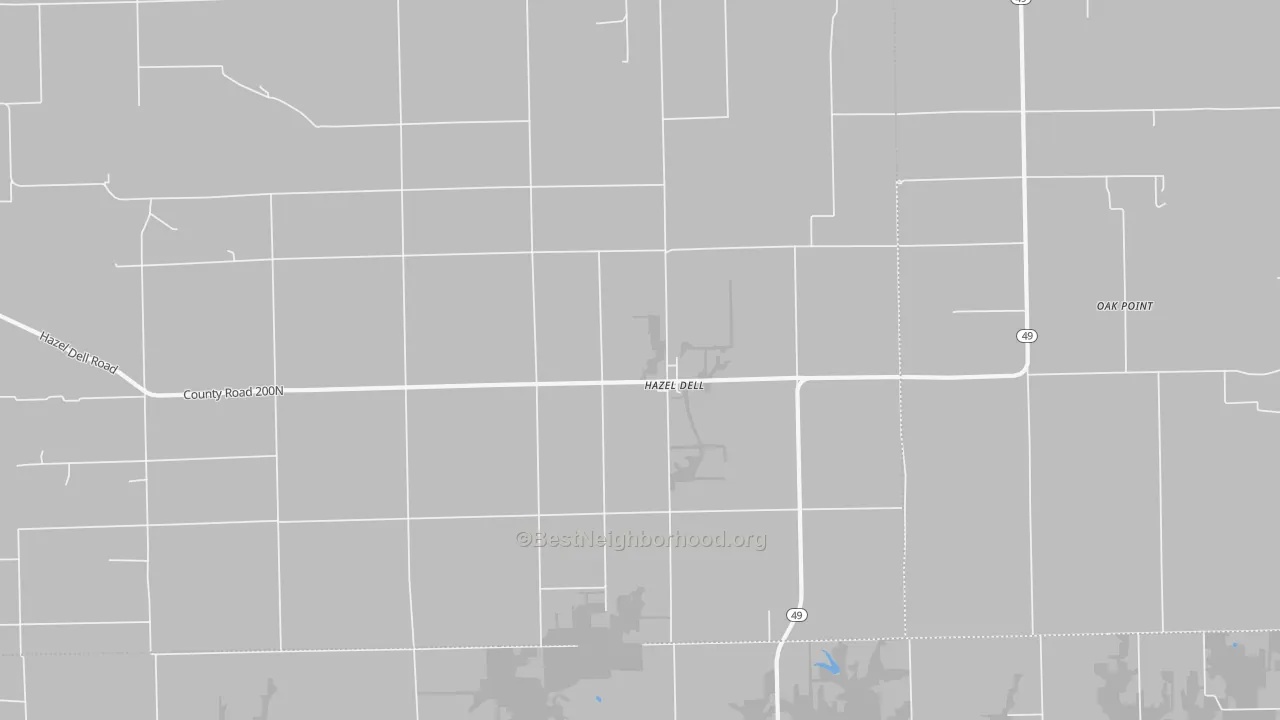 Walk Grade map of Hazel Dell, IL, walkable areas in green and car-dependent areas in red
