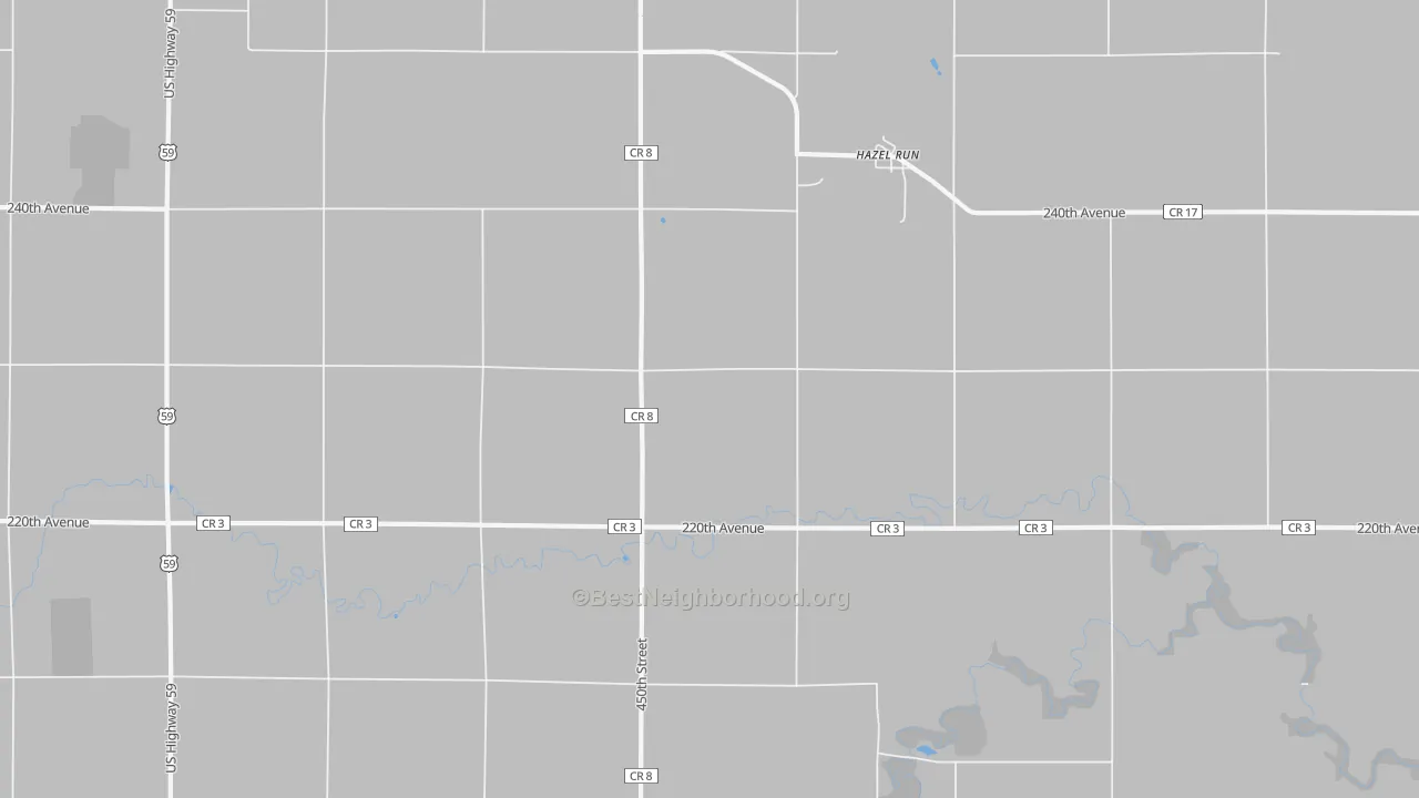 Walk Grade map of Hazel Run, MN, walkable areas in green and car-dependent areas in red