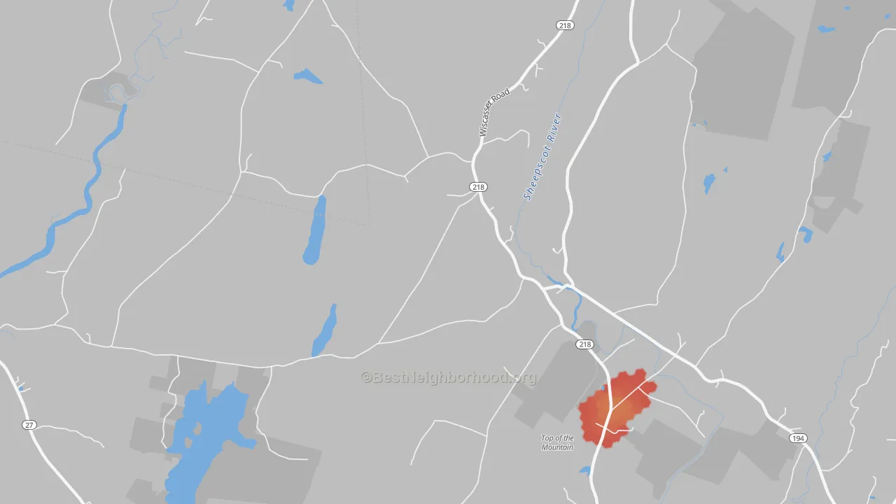 Walk Grade map of Head Tide, ME, walkable areas in green and car-dependent areas in red