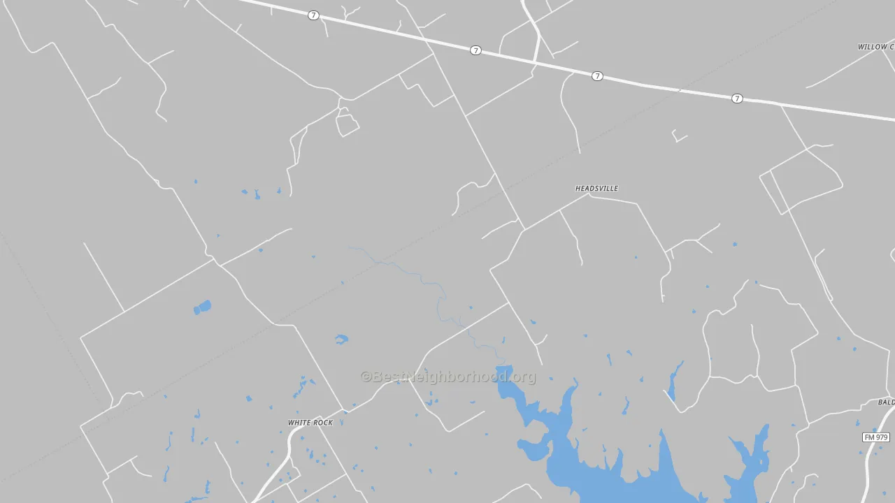 Walk Grade map of Headsville, TX, walkable areas in green and car-dependent areas in red