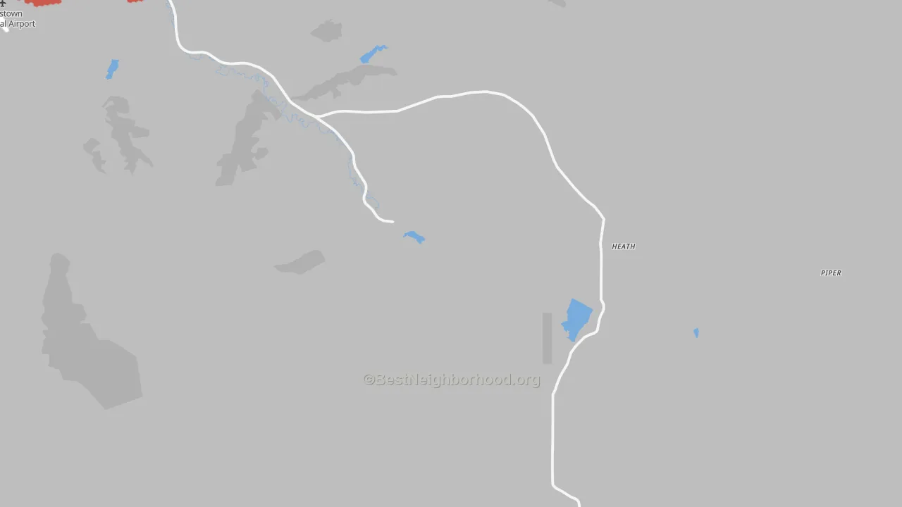 Walk Grade map of Heath, MT, walkable areas in green and car-dependent areas in red
