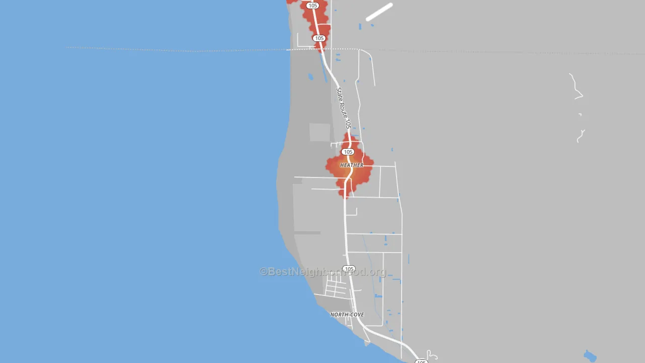 Walk Grade map of Heather, WA, walkable areas in green and car-dependent areas in red