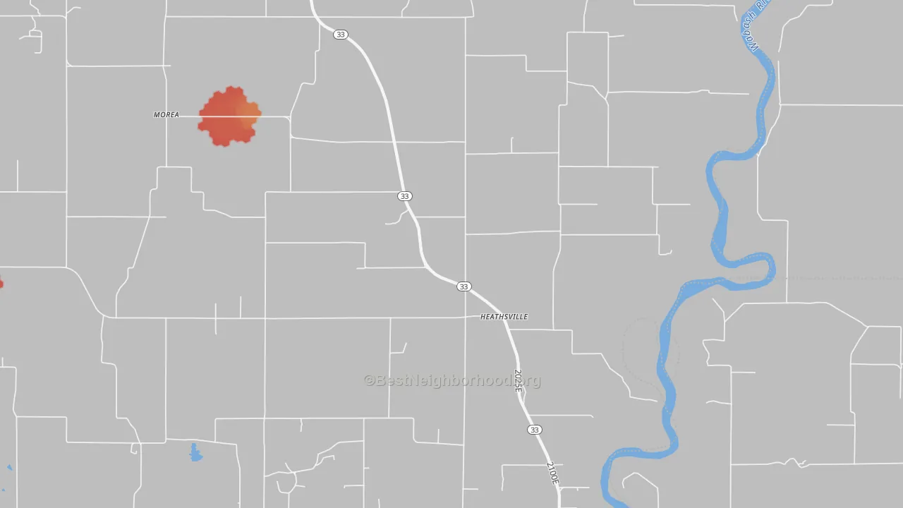 Walk Grade map of Heathsville, IL, walkable areas in green and car-dependent areas in red