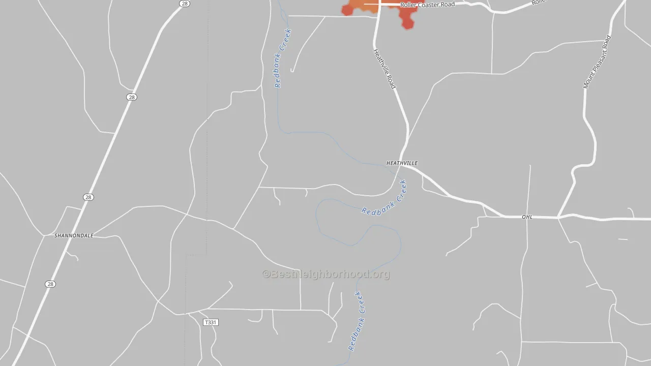 Walk Grade map of Heathville, PA, walkable areas in green and car-dependent areas in red