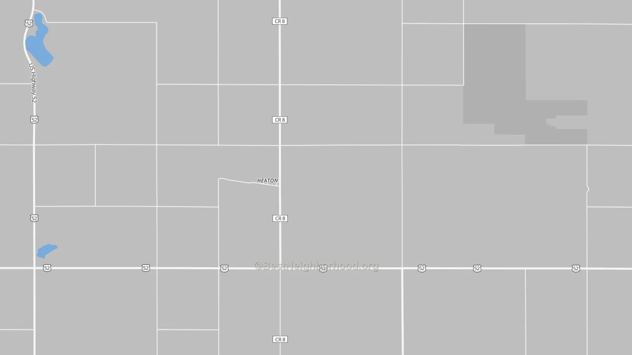 Walk Grade map of Heaton, ND, walkable areas in green and car-dependent areas in red