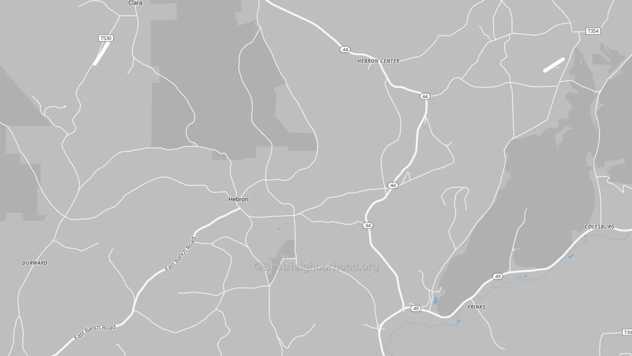 Walk Grade map of Hebron, PA, walkable areas in green and car-dependent areas in red