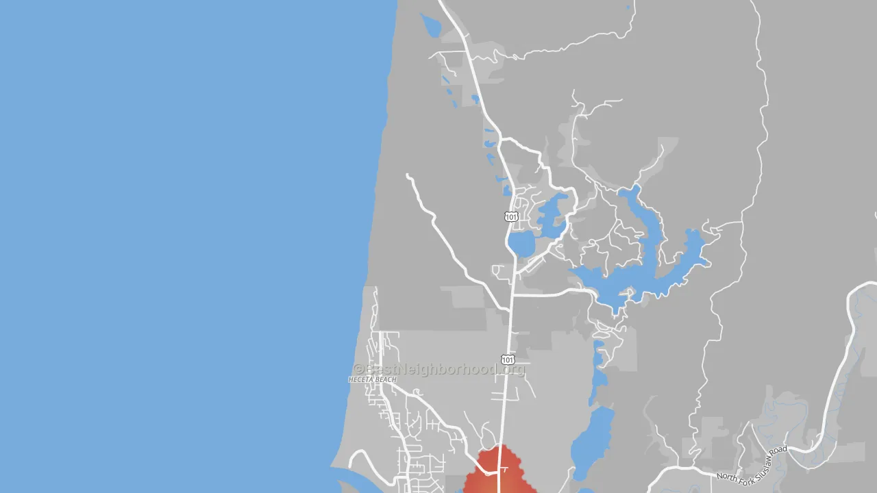 Walk Grade map of Heceta Beach, OR, walkable areas in green and car-dependent areas in red