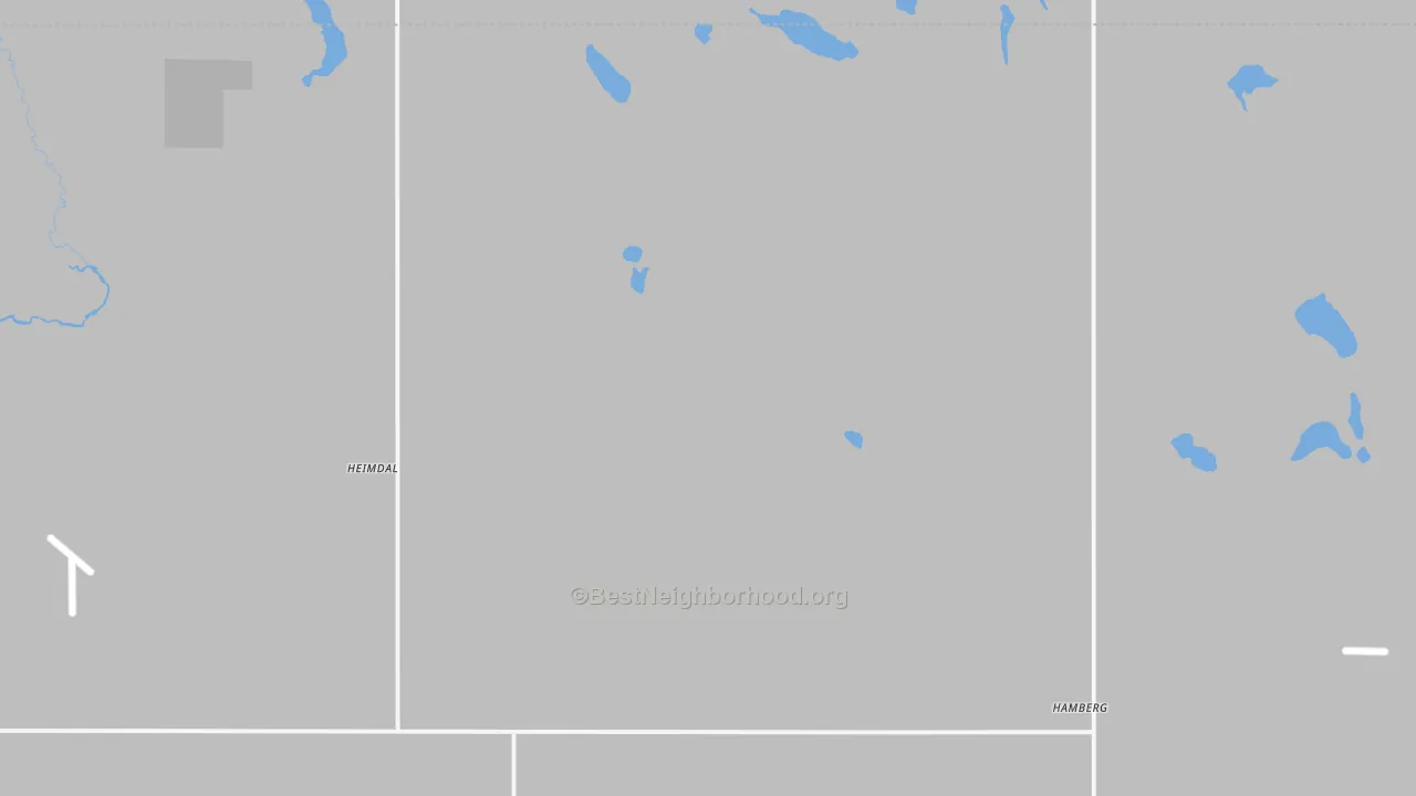 Walk Grade map of Heimdal, ND, walkable areas in green and car-dependent areas in red